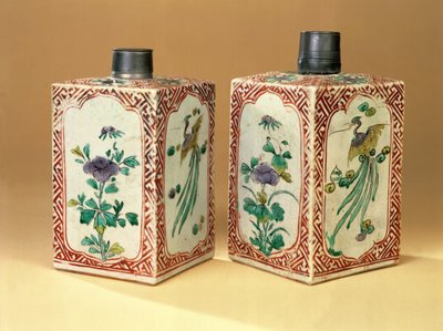Pair of Ko-Kutani rectangular sake bottles (Tokkuri), late 17th century by Unbekannt Unbekannt