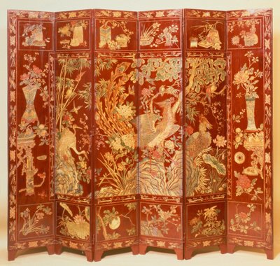 Pastoral scene (red lacquer screen with gilt chinoiserie) by Unbekannt Unbekannt