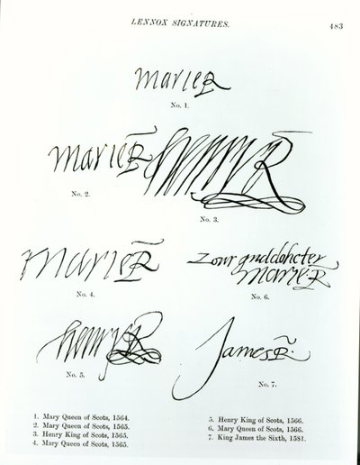 Signatures of Mary Queen of Scots, Henry King of Scots and James VI of Scotland by Unbekannt Unbekannt