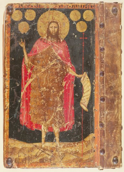 St. John the Baptist with Gold Florins, from the cover of Constitutions and Statutes of the Guild of Coiners, c.1380 by Unbekannt Unbekannt
