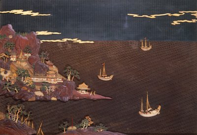 Tray with marine scene taken from a contemporary print, diaper work, c.1785 (lacquer) by Unbekannt Unbekannt