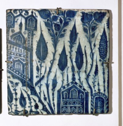 A3 Tile with Stylised Design of Houses and Flowers, Egyptian, Mamluk by Unbekannt