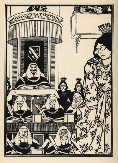 A court largely feminine appears to the Baron an irony worthy of mention among his adventures. Illustration by William Strang and JB Clark from The Adventures of the Baron of Munchausen by Rudolf Erich Raspe by Unbekannt