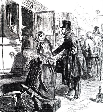 A Father and Daughter Boarding a Train by Unbekannt