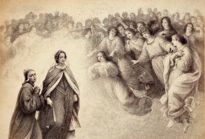 A flock of shades approach Dante and Beatrice. Illustration of the Canto V of Paradiso of The Divine Comedy of Dante Alighieri. Work of Francesco Scaramuzza dedicated to the Municipality of Florence by Unbekannter Künstler