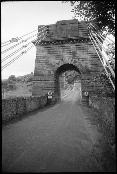 A general view of the Union Bridge, showing the south elevation of the south pier, and the bridge extending north through the arch towards the north pier on the English border in the background, Union Bridge, Loanend, Horncliffe, Northumberland, UK, UK by Unbekannter Künstler