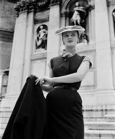 A model wearing Christian Dior fashions in Venice, 3rd June 1951: Outside La Salute by Unbekannt