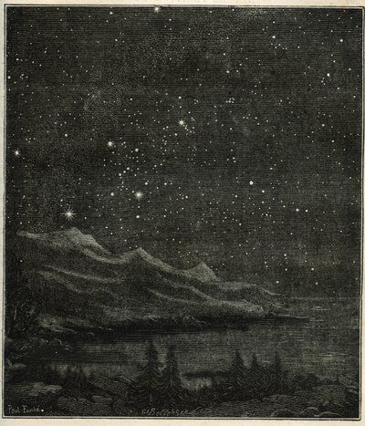 A starry night perfect for observing the sky. Engraving from Camille Flammarion