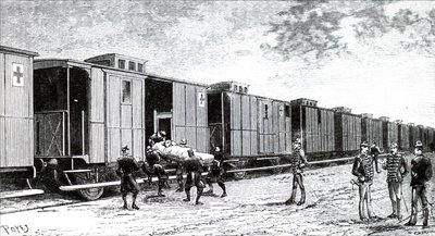 A Stretcher Case Being Brought on Board a Hospital Train by Unbekannt