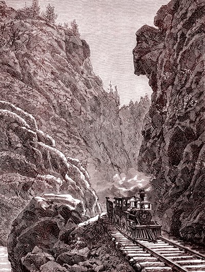 A train crossing Colorado mountains. U.S.A. in 1886 by Unbekannter Künstler