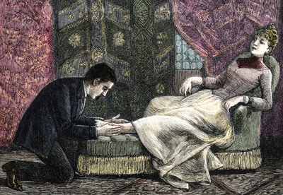 A young woman suffering from a sprain is massaged by her doctor by Unbekannter Künstler