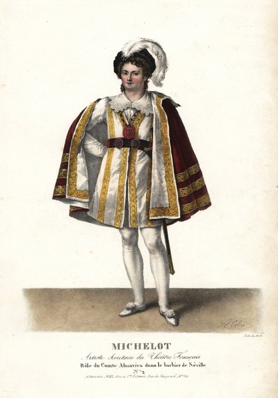 Actor Pierre Marie Nicolas Michelot as the Comte Almaviva in Le Barbier de Seville by Pierre Beaumarchais, Theatre Français by Unbekannter Künstler