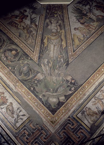 Allegorical figure of Autumn, detail of a mosaic pavement depicting the seasons and hunting scenes, from the Constantinian Villa at Daphne, Roman, c.325-330 AD by Unbekannt
