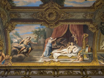 Allegory of Fire Representing Jupiter and Semele, Louis XIII Visiting Anne of Austria. Painting of the Vault of the Galerie Doree, by Francois Perrier by Unbekannt
