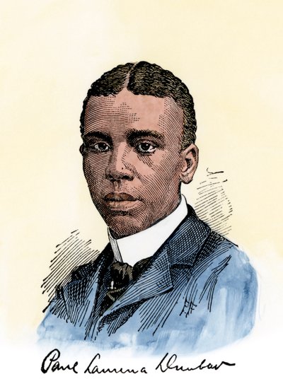 American poet Paul Lawrence Dunbar, with his autograph (Hand-colored woodcut of a 19th-century illustration) by Unbekannter Künstler