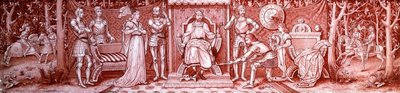 An Arts & Crafts Glass Triptych, Painted with Medieval Knights in the Court of Charlemagne by Unbekannt