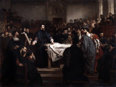 Anatomy lesson. Andre Vesale (1514-1564), Flemish anatomist (Andrea Vesalius or Andries Van Wesel) in Padua (Padova), Italy by Unbekannter Künstler