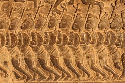 Angkor Wat. Detail of Relief Sculpture from the Battle of Kurukshetra, Siem Reap, Cambodia by Unbekannt