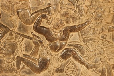 Angkor Wat. Detail of Relief Sculpture from the Battle of Kurukshetra, Siem Reap, Cambodia by Unbekannt
