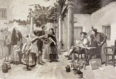 Before the Mayor, after a painting by Spanish artist Julio Worms, from 