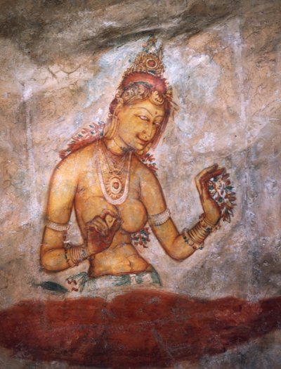 Apsaras, Heavenly Nymph Offering Flowers, Fresco, Fortified Citadel of Sigiriya (UNESCO World Heritage List) by Alec Hunter