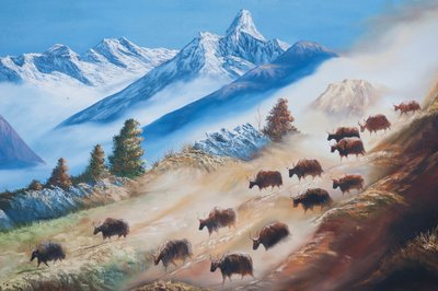 Painting of a Herd of Yaks Below Ama Dablam Mountain; Country Life; Gallery in Kathmandu; Nepal by Unbekannt