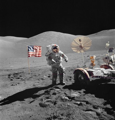 Astronaut Eugene Cernan walks toward LRV during EVA by Unbekannt