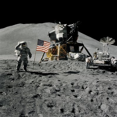 Astronaut Jim Irwin saluting the American flag during the Apollo 15 mission by Unbekannt