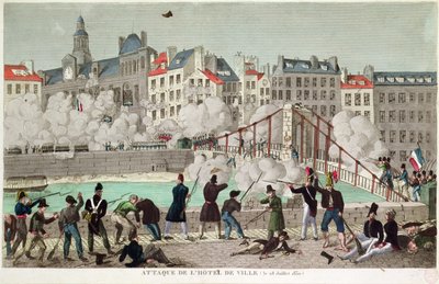 Attack of the Town Hall of Paris and the battle of the bridge of Arcola, 28 July 1830 by Unbekannter Künstler