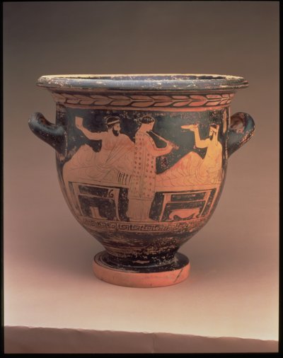 Attic Red-Figure Bell Krater Decorated with a Symposium Scene of Two Reclining Figures and a Standing Flute Player, Greek, c.440-430 BC by Unbekannt