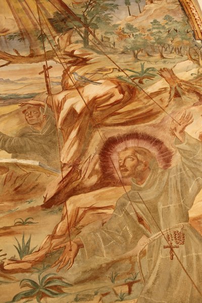 Basilica di Santa Caterina, Galatina, Apulia: Fresco in the cloister: St Francis receiving the stigmata, painted by Br. Joseph of Gravina in 1696, Galatina, Italy by Unbekannt