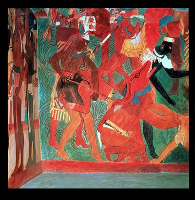 Battle scene depicted in room 2 of the Painted Temple at Bonampak, Mayan, Late Classic Period by Unbekannter Künstler