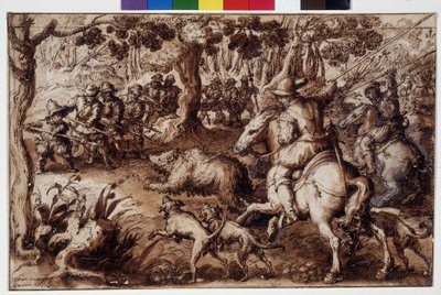 Bear hunt. Drawing by Giovanni Stradano by Unbekannter Künstler