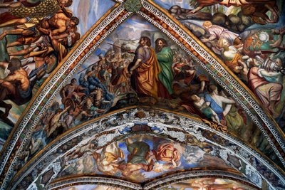 Biblical scenes, frescoes from the vault of St Bartholomew Cathedral, Lipari, Aeolian Islands, Sicily, Italy by Benjamin Baud