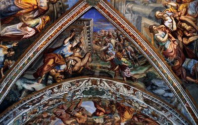 Biblical scenes, frescoes from the vault of St Bartholomew Cathedral, Lipari, Aeolian Islands (UNESCO World Heritage List, 2000), Sicily, Italy by Benjamin Baud