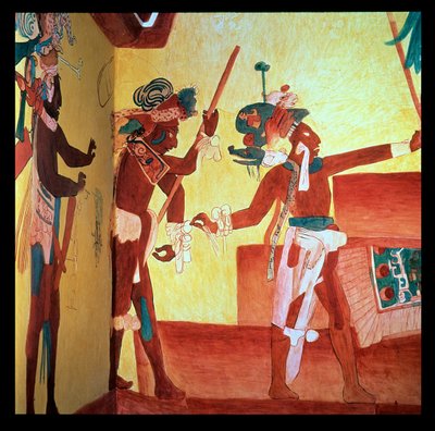 Bonampak Lords in Feathered Costumes Dance in Celebration after a Military Victory, Maya c.800 by Unbekannter Künstler