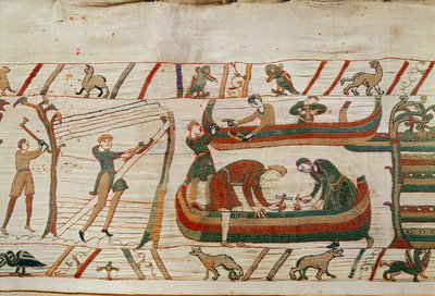 Building ships under the orders of Duke William, Bayeux Tapestry by Unbekannt