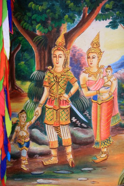Ceiling Artwork Depicting the Life of Buddha. Wat Si Sou Mang Karam Temple, Vang Vieng, Laos, 2015 by Unbekannt