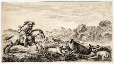 Hunting Different Animals: The Deer in a Marsh Stopped by Two Dogs by Unbekannter Künstler