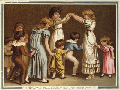 Children Playing Oranges and Lemons, Victorian Christmas and New Year Card by Unbekannter Künstler