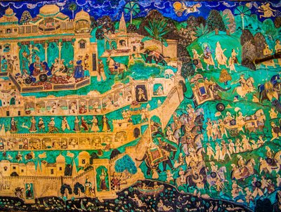 Chittra Shala courtyard with virtuoso fine paintings, Taragarh Fort, Bundi, Bundi, Rajasthan, India, Asia by Unbekannter Künstler