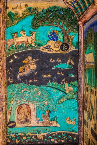 Chittra Shala courtyard with virtuoso fine paintings, Taragarh Fort, Bundi, Rajasthan, India by Unbekannter Künstler