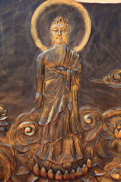 Chua Thien Lam Go buddhist pagoda. Shakyamuni Buddha. Varada mudra: gesture of charity. Thay Ninh, Vietnam by Unbekannt