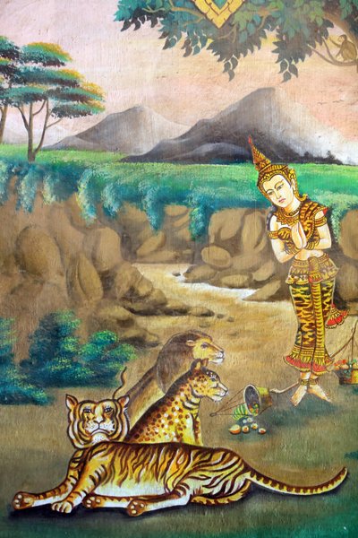 Compassion to Animals. Painting Depicting the Life Story of Shakyamuni Buddha. Wat Naxai, Vientiane, Laos, 2015 by Unbekannt