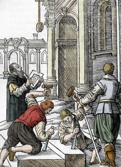 Construction of a cathedral, stone cutters in the 13th 14th century by Unbekannter Künstler
