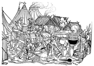 Cooking and drinking in a German mercenaries