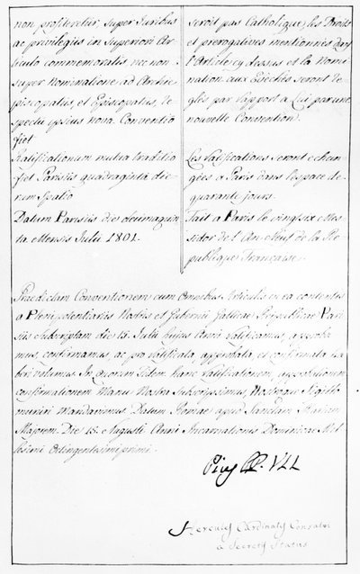 Copy of the Concordat between Napoleon and Pope Pius VII with the Pope