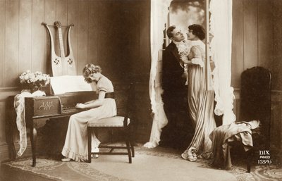 Courting Couple and Young Girl Playing the Pianoforte, Paris, c.1920 by Unbekannter Künstler