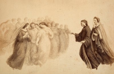 Dante together with Beatrice and the blessed spirits. Illustration of Canto XXXIII in Paradiso of The Divine Comedy by Dante Alighieri. Work of Francesco Scaramuzza dedicated to the Municipality of Florence by Unbekannter Künstler