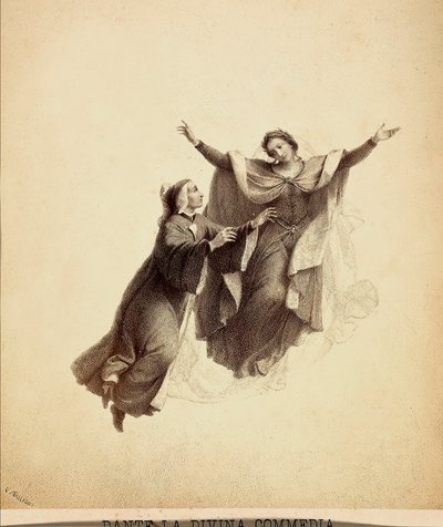 Dante with Open Arms Led in Flight by Beatrice Through the Firmament of Paradise (Illustration of Canto I of Paradiso of The Divine Comedy by Dante Alighieri) by Unbekannter Künstler